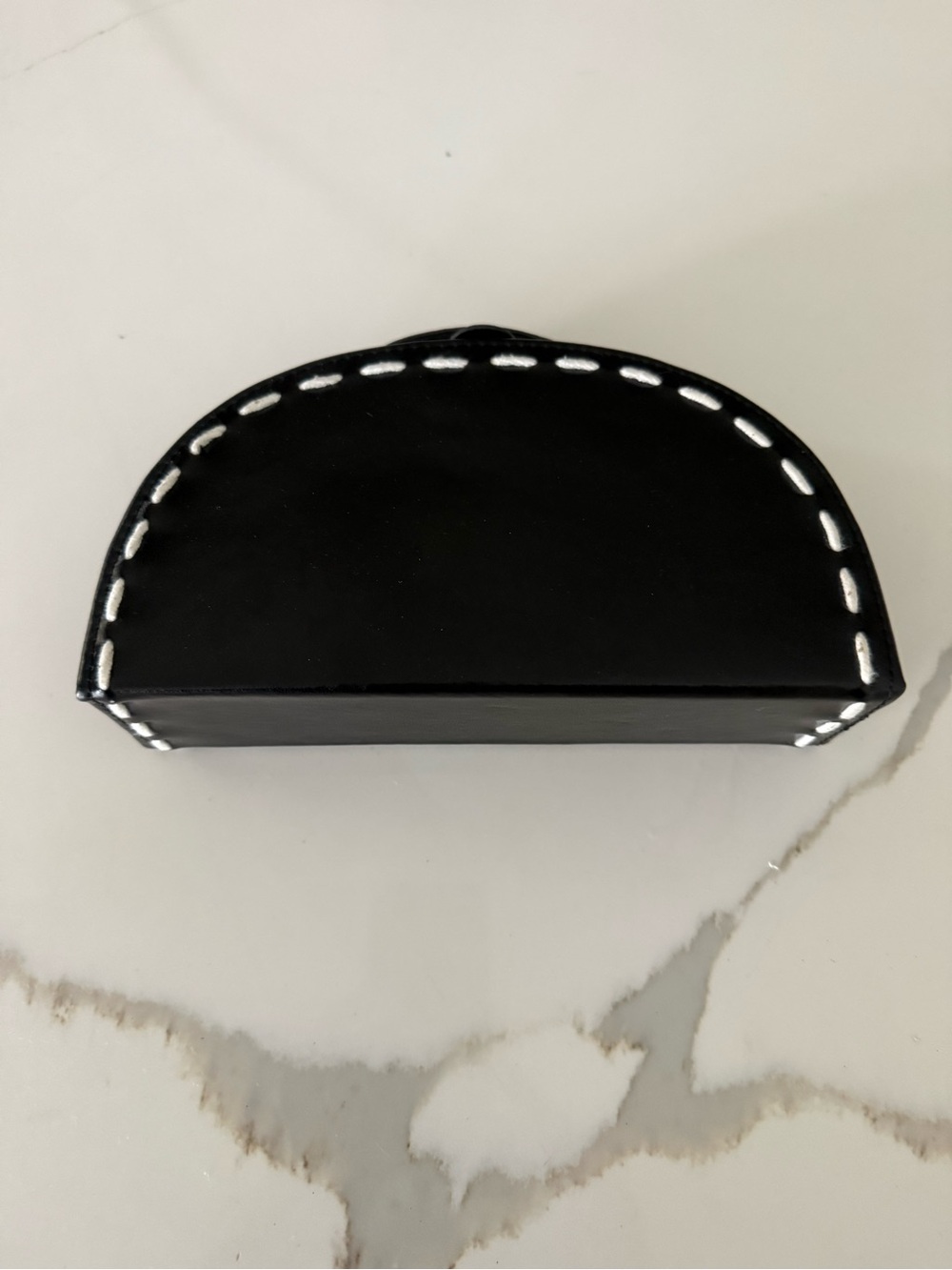 Black Leather Half-Moon Clutch -  Unbranded
